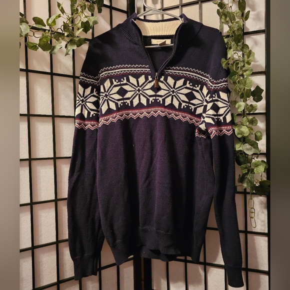 Aspen Navy Fair Isle quarter zip sweater Size Large - Picture 1 of 5